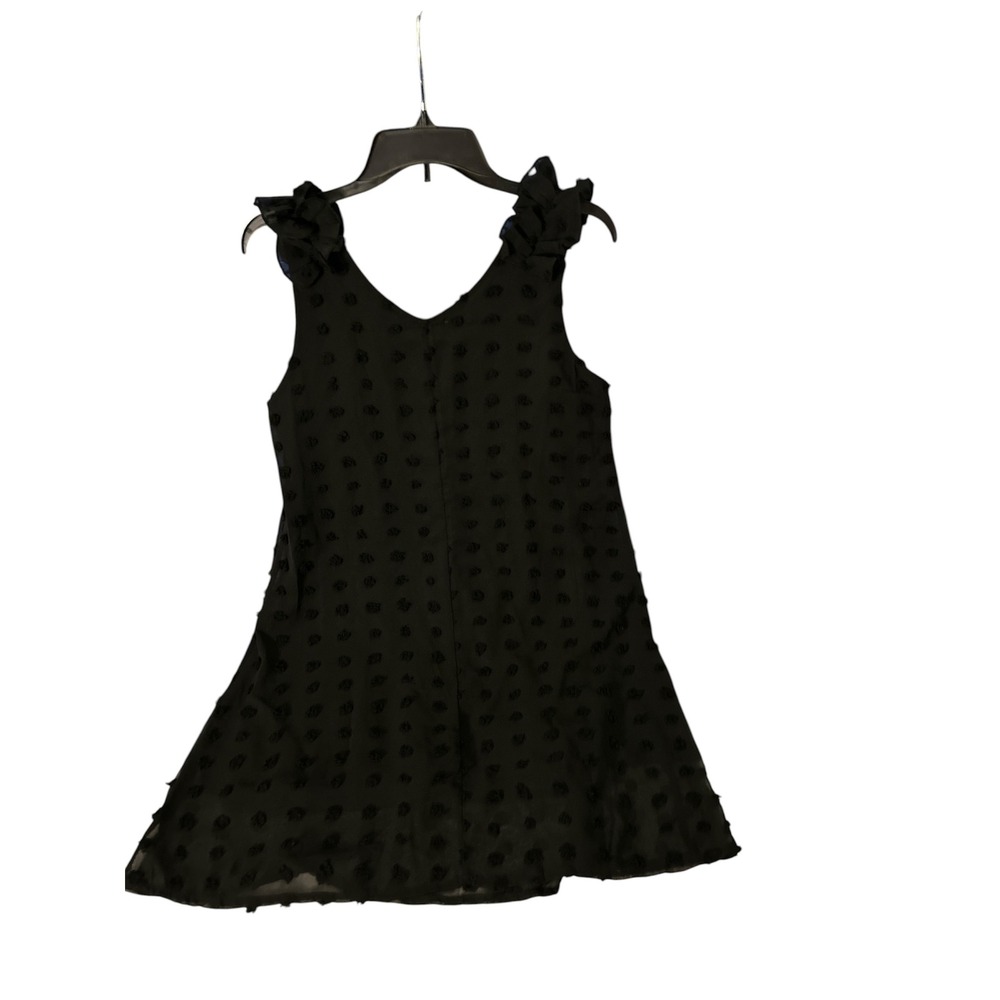 Kirundo Black Swiss Dot Ruffle Shoulder V-Neck Sleeveless Mini Dress Small